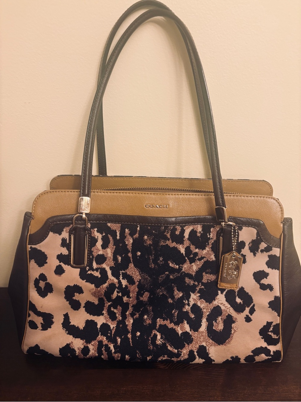 Coach Madison Kimberly Ocelot Leopard Animal Print Satchel Tote Leather Brown